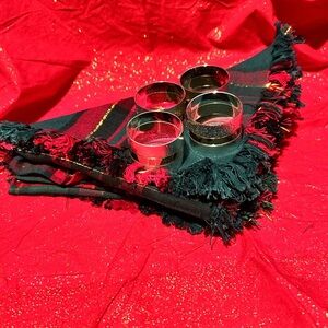 Four Silver and gold Napkin Rings with Plaid Napkins for those special times